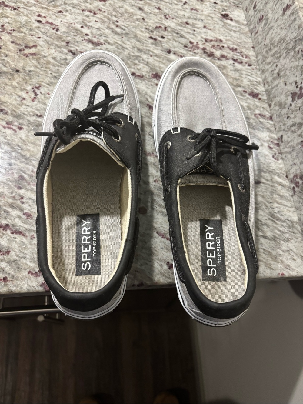 Sperry Two-Tone Canvas & Leather Boat Shoes - Black & Light Gray